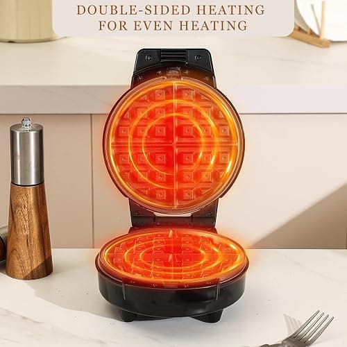 Mini Waffles Maker with 6 Removable Plates, 3 in 1 Small Waffle Maker Mini- Waffle, Pancake, Donut, 6" Non Stick Waffle Iron for Kids and Families, Black thumbnail 2