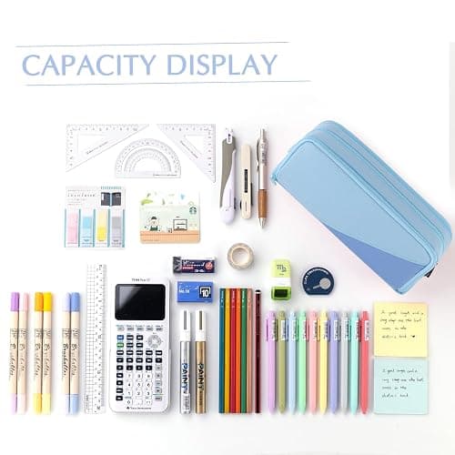 CICIMELON Big Capacity Pencil Case 3 Compartments Pen Pouch Bag Multifunctional Organizer for School Office, Haze Blue thumbnail 5