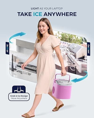 EUHOMY Countertop Ice Maker Machine with Handle, 26lbs Per Day, 9 Ice Cubes Ready in 6 Mins, Auto-Cleaning Portable Ice Maker with Basket and Scoop, for Home/Kitchen/Camping/RV (Pink) - ICE MACHINE - 11.57"D x 11.42"W x 8.74"H - Pink thumbnail 5