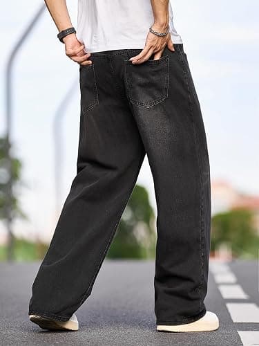 DFGIGT Mens Wide Leg Baggy Jeans Y2k Casual Fashion Loose Denim Pants Work Office Streetwear thumbnail 4