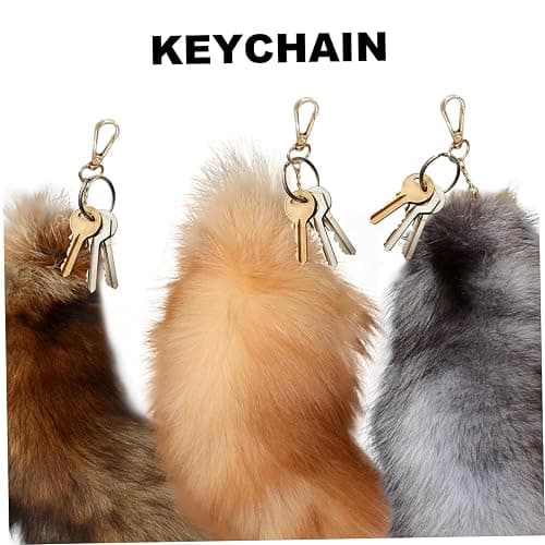 Fox Tail Keychain,Fox Tail 15.75inch Animal Tail Shaggy Faux Tail Realistic Fox Tail Keychain Decorative Therian Tail for Handbag Backpack Cosplay, Silver thumbnail 4