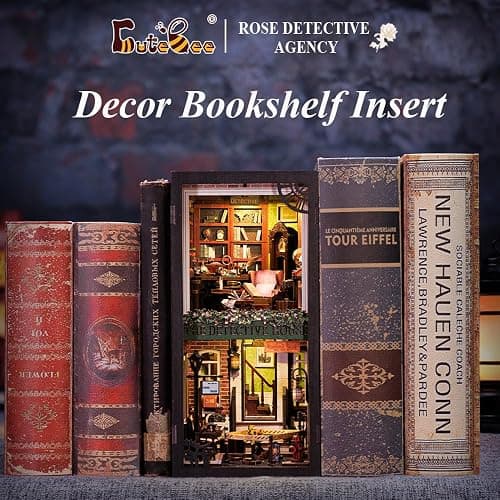 CUTEBEE Book Nook Kit - DIY Miniature House Dollhouse Kit for Adult and Teens, Booknook Bookshelf Decor Alley Model Build with LED Light, Gifts for Family and Friends thumbnail 4