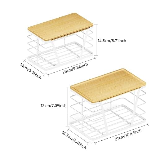 TIDIIABODE 2 Pack Stackable Laundry Room Organization and Storage, Laundry Room Decor and Accessories, Trash Bag Holder with Bamboo Top and Garbage Bag Dispenser, White thumbnail 3