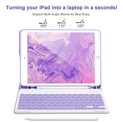 APHBZGE for iPad 6/5th Generation Case with Keyboard 2018/2017,Detachable Bluetooth Keyboard case for iPad Air 2/1,iPad Keyboard Case 9.7 inch with Pencil Holder,Square Keycaps,Purple thumbnail 4