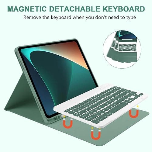 TaIYanG Keyboard Case for iPad Air 13-inch M3/M2/Pro 12.9 (6th & 5th Generation), Detachable Bluetooth Keyboard Case with Pencil Holder,Auto Sleep/Wake for iPad Air 13"(2025&2024)/Pro 12.9,Dark Green thumbnail 5