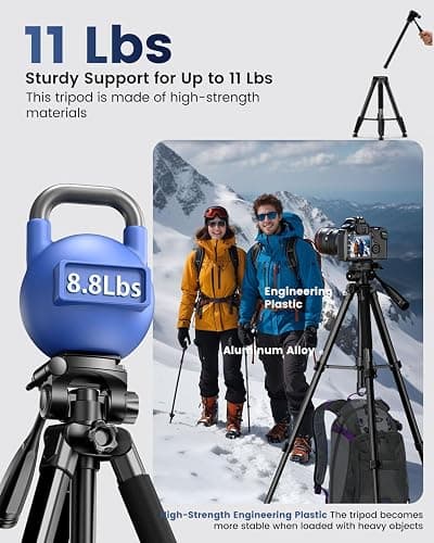 CAMBOFOTO 73" Camera Tripod and Monopod, Professional Aluminum Tripod Stand for Mirrorless Camera/DSLR/Cell Phone/Camcorder/GoPro, with Phone Holder and Travel Bag (Black) thumbnail 2