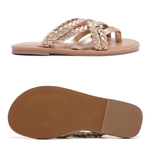Ruiee Wide Width Sandals for Women, Summer Wide Feet Flip Flops Flat Slides Casual Braided Comfort Slip on Breathable Cute Sandal. thumbnail 6