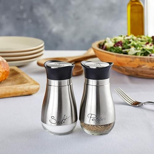 Stainless Steel Salt and Pepper Shakers Set with Glass Bottom, Modern Kitchen Accessories Set (4oz) thumbnail 5