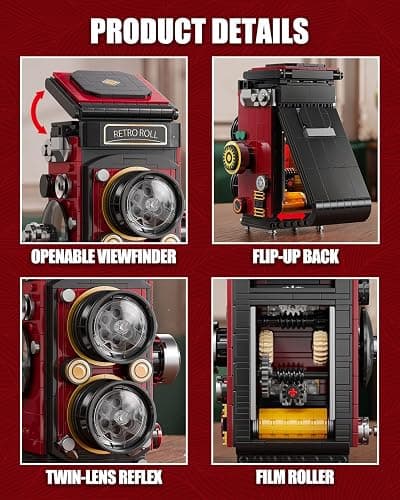 TYCOLE Retro Camera Building Blocks Sets with Lights, DIY Camera Building Toys with Twin-Lens Reflex Design, Unique Collectible for Home Decor, Christmas Birthday Gift for Adults Boys age 8-12(719Pcs) thumbnail 6