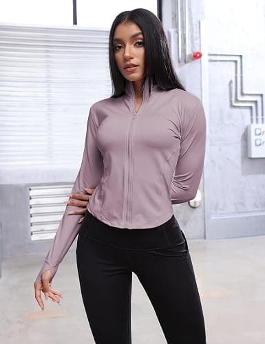 Lviefent Womens Lightweight Full Zip Running Track Jacket Workout Slim Fit Yoga Sportwear with Thumb Holes thumbnail 5