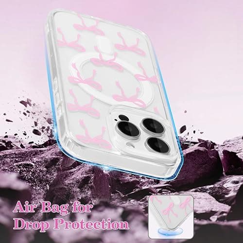 UEEBAI Magnetic for iPhone 16 Pro Max Case, Bow Case Compatible with MagSafe, Wireless Slim Clear Ribbon Aesthetic Phone Cover Anti-Yellowing Shockproof Protective Cover for Women Girl - Pink thumbnail 6