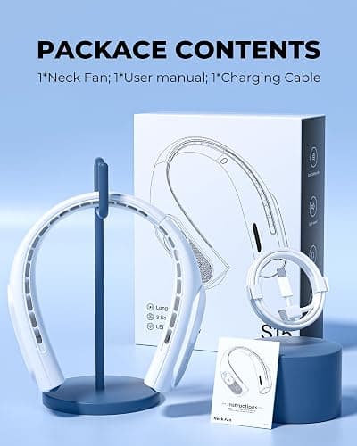 Portable Neck Fans that Blow Cold Air, Wearable Bladeless Neck Fan, Rechargeable 360°Personal Fan Neck Cooler, 3-Speed, LED Display, 4000mAh, Type-C Port, For Travel, Outdoor, Birthday Gift for Women thumbnail 7
