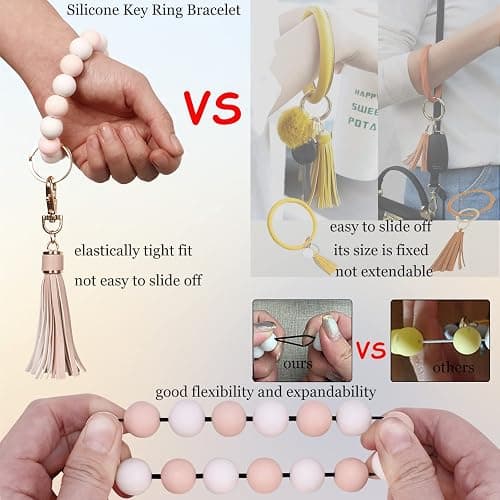 BIHRTC Key Ring Bracelet Car Keychain Holder Wristlet Silicone Women Beaded Bangle Chains thumbnail 4