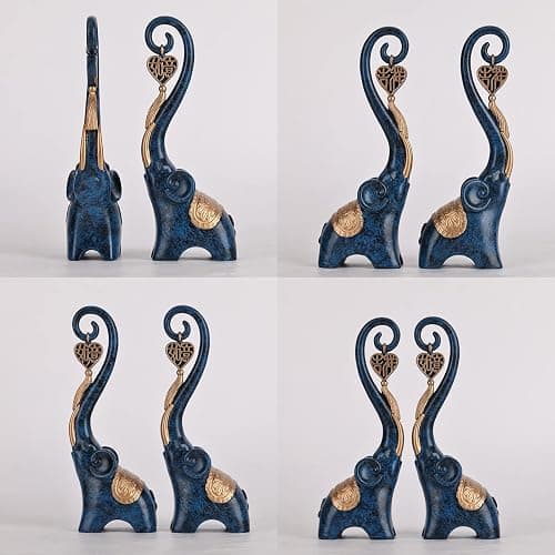 Blue Elephant Statue 2 Piece Set, Blue Home Decor, Love Elephant Statue Home Decor, Elephant Gifts for Women, Office, Shelf, Home Living Room Decor thumbnail 6