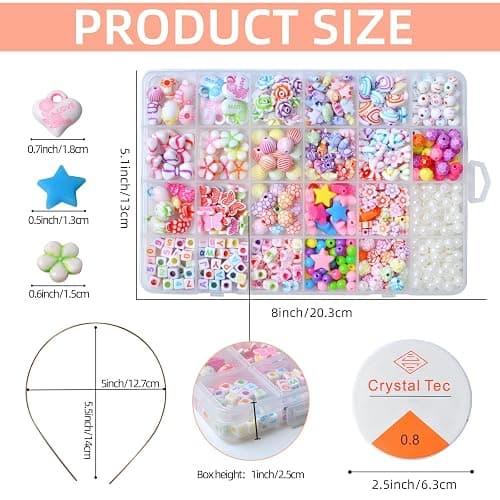 Kids DIY Bead Jewelry Making Kit, Beads for Girls Toys Bead Art and Craft Kits DIY Bracelets Necklace Hairband and Rings Toy for Age 4 5 6 7 8 9 10 11 Year Old Girl Gifts thumbnail 3