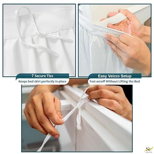 Shreem Linen Dorm Bed Skirt Twin XL 32 Inch Drop, 100% Microfiber Extra Long College Dust Ruffle Bedskirt, White thumbnail 4
