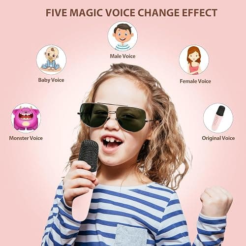 Karaoke Machine for Kids Adults, Mini Karaoke Machine with 2 Wireless Microphone, Portable Bluetooth Speaker with Voice Changing Effects & LED Lights, Best Gifts Toys for Girls and Boys thumbnail 5