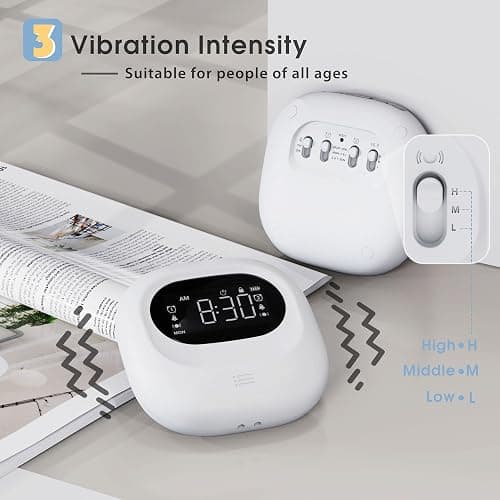 Bed Shaker Alarm Clock for Bedroom - Compact Wireless Alarm Clock with Child Lock for Traveling, 3 Vibration Levels Rechargeable Alarm Clock, LCD Display with Big Snooze, 12/24Hr & DST thumbnail 6