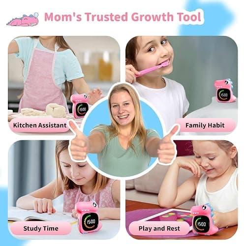 Visual Timer for Kids Toddler Timer Visual Countdown Pink Dinasuor Design Timers for Classroom Home Study Playing thumbnail 4