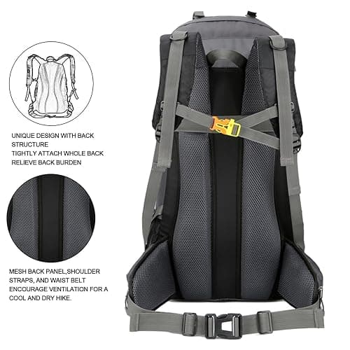 Bseash 60L Waterproof Lightweight Hiking Backpack with Rain Cover, Outdoor Sport Travel Daypack for Climbing Camping Touring thumbnail 5