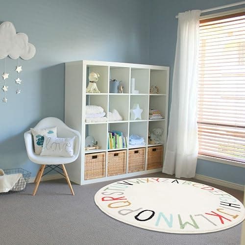 Topotdor Rainbow Round Kids Play Rug Alphabet Nursery Area Rug Extra Large Soft Crawling Play Mat for Children Toddlers Bedroom (63 inch, Multi Color) thumbnail 2