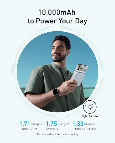 Anker MagGo Power Bank, Ultra-Slim 10,000mAh Magnetic Battery Pack, Qi2 Certified 15W Ultra-Fast MagSafe Compatible Portable Charger, Ergonomic Design, for iPhone17/16/15/14 Series Only（Not for Pixel） thumbnail 5