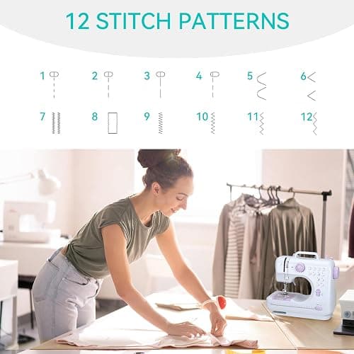 Mini Sewing Machine for Beginners, Portable Electric Sewing Machine with Dual Speed, 12 Built-in Stitches, Foot Pedal, and Accessories Kit for Home DIY Projects & Gift thumbnail 3