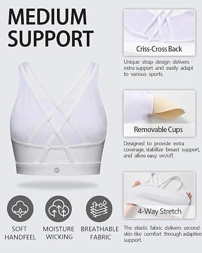Sports Bras for Women, Criss-Cross Back Padded Medium Support Sports Bra Strappy Medium Impact Workout Yoga Bra thumbnail 5