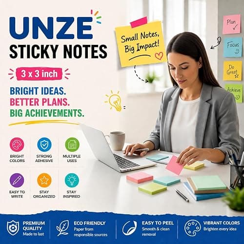 UNZE Sticky Notes - 400 Sheets, 4 Pastel Colors Pads (3x3 Inches) Removable Self-Adhesive Memo Notes for Daily Planning at Home, Office & School | 4 Pads of 100 Sheets Each. thumbnail 4