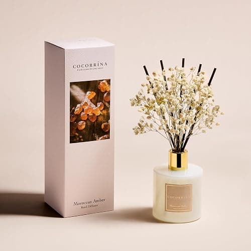 COCORRÍNA Reed Diffuser - Moroccan Amber 6.7 Fl.oz Reed Diffuser Set with Sticks & Preserved Baby's Breath, Reed Diffuser for Home Bathroom Shelf Decor thumbnail 3