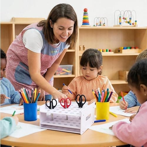Unittype 30 Holes Scissor Holder White Plastic Scissor Storage Stand Rack Organizer 11 x 10 x 6 Inches Desktop Tool Stand for Classroom Pens Makeup Brushes Barbershop Home Office Craft Supplies thumbnail 5