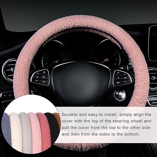 KVAEY Furry Car Steering Wheel Cover, 15.5-16" Fuzzy Fleece Plush Non-Slip Steering Wheel Cover, Warm Winter Decoration (Pink) thumbnail 5