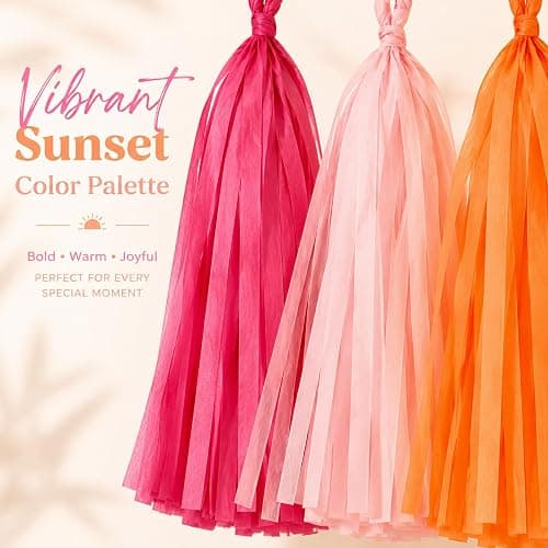 AimtoHome 15PCS Tissue Paper Tassel Garland,Hot Pink Pink Orange | Streamer Banner for Sunset Party, Birthday, Baby Shower, Graduation, Bachelorette, Classroom Hanging Decoration thumbnail 4