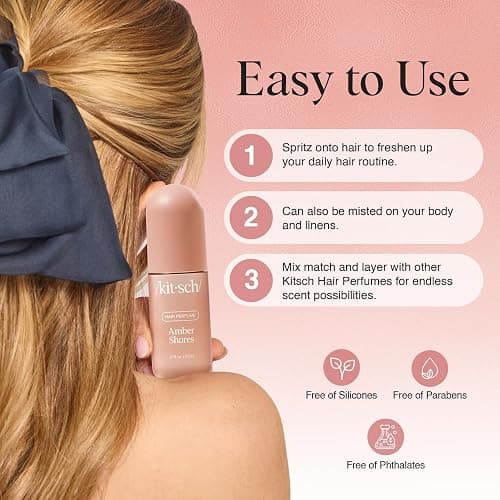 Kitsch Hair Perfume for Women - Amber Shores | Clean, Deodorizing & Patented Odor-Eliminating Technology Hair Spray & Body Mist - Freshen Hair, Body & Pillows - Woody Aquatic Scent - 50mL thumbnail 4