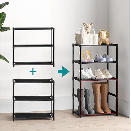 Autonomier 3 Tier Extra Small Shoe Rack (16.3" Wide), Narrow Stackable Shoe Shelf for Kids Toddler Adult, Ultra-Lightweight Shoe Rack Stand for Closet Dorm Bedroom Storage Organizer, Entryway thumbnail 6