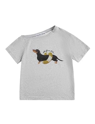 Aelfric Eden Dachshund Off The Shoulder Tshirts Women's Oversized Graphic Tees Short Sleeve Summer Cute T Shirts Y2K Tops thumbnail 4