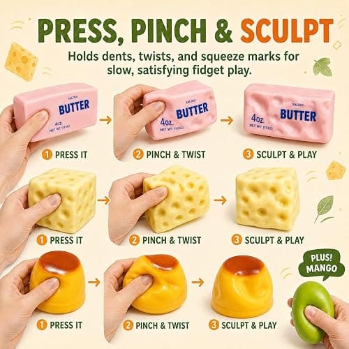 4 Pack Crunchy Squishy Set – ASMR Bead Filled Fidget Toys | Shape-Holding Slow-Rebound, Realistic Food Shape Slushy Squeeze Fidget Squishies – Stress Relief Gift for Kids & Adults thumbnail 5