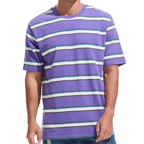 KLIEGOU Men's Fashion Loose Fit Crewneck Stripe T-Shirt - Image 1
