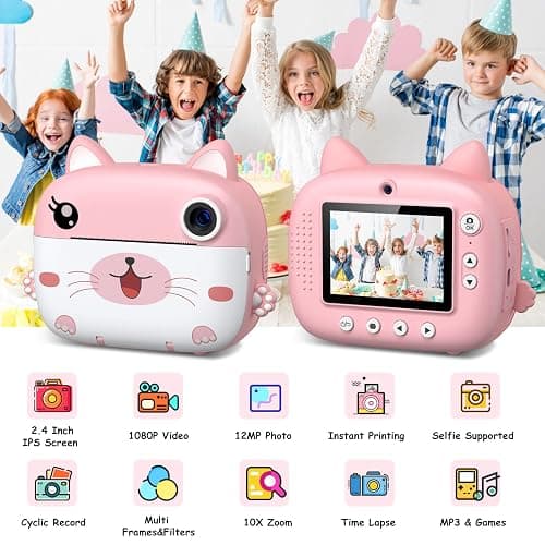 Kids Camera Instant Print, 3.0" HD Screen Kids Instant Cameras, Christmas Birthday Gifts for Girls Boys 3 4 5 6 7 8 9 10 Year Old, Portable Toddler Travel Toys with 32GB Card & 3 Rolls Printer Paper thumbnail 2