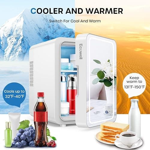 ECOWELL Skin care Fridge, Mini Fridge for Bedroom, 4L with LED Mirror for Makeup Cosmetic Beauty, portable Refrigerator for Office Dorm Car, Cooler & Warmer, AC & DC, White thumbnail 3