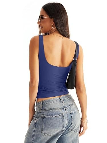 Eachyes Womens Square Neck Double Lined Tank Tops Low Back Fitted Sleeveless Shirts Summer Going Out Clothes thumbnail 4