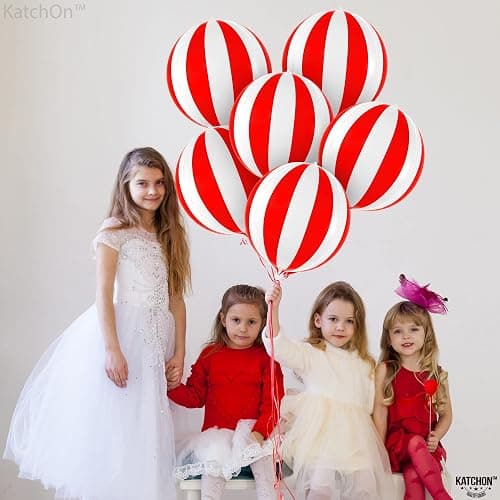 KatchOn, Huge Red and White Carnival Balloons - 22 Inches, Pack of 6 | Red and White Striped Balloon for Carnival Decoration | Circus Balloons For Birthday, Retro, 70s, Circus Theme Party Decorations thumbnail 6