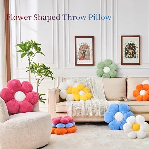 Vdoioe Pink Flower Pillow，Flower Shaped Throw Pillow 15.7In Daisy Pillow Cushion Cute Flower Seating Cushion Home Decorative Pillows for Sofa Couch Bed thumbnail 5