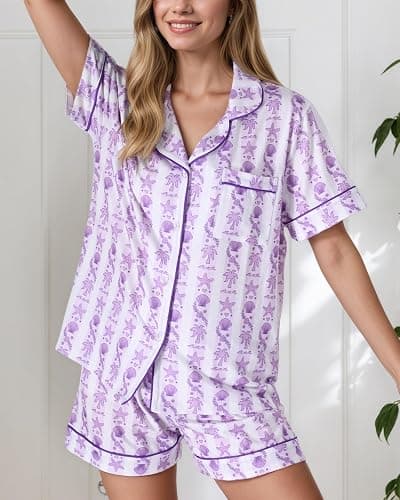 Pajamas for Womens Set Summer 2 Pece Pjs Matching Shorts Set Loungewear Palm Sleepwear for Beach Vacation, Holiday thumbnail 6