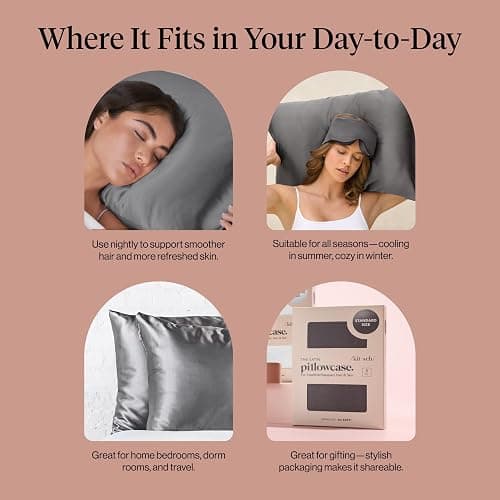 Kitsch Satin Pillowcase with Zipper - Standard Size, Charcoal | Softer Than Silk Pillow Cases, Smooth Cooling Satin Pillow Case for Hair and Skin, Wrinkle-Free, Machine Washable thumbnail 6