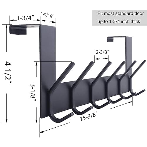 WEBI Over The Door Hooks Door Hanger,Over The Door Towel Rack with 6 Hooks for Hanging,Door Coat Towel Hanger Door Coat Rack,Black thumbnail 3