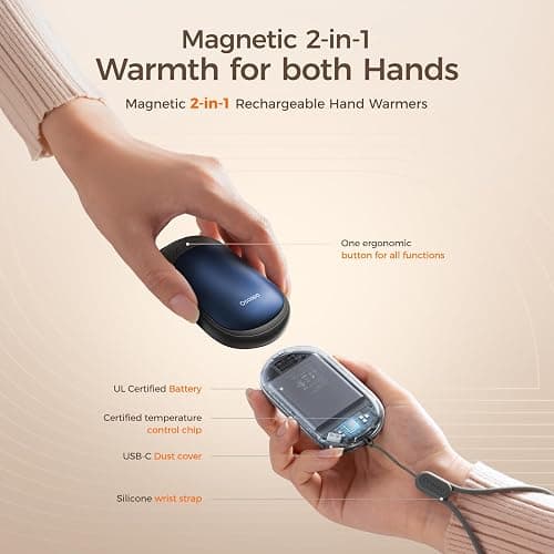 OCOOPA UT3 Lite Magnetic Hand Warmers Rechargeable 2 pack, Electric Handwarmers Ultra Thin Light Portable for Pocket Gloves,3 Levels Heat, Up to 8 hrs, UL Certified,Idea Tech Gifts for Men, Women thumbnail 5