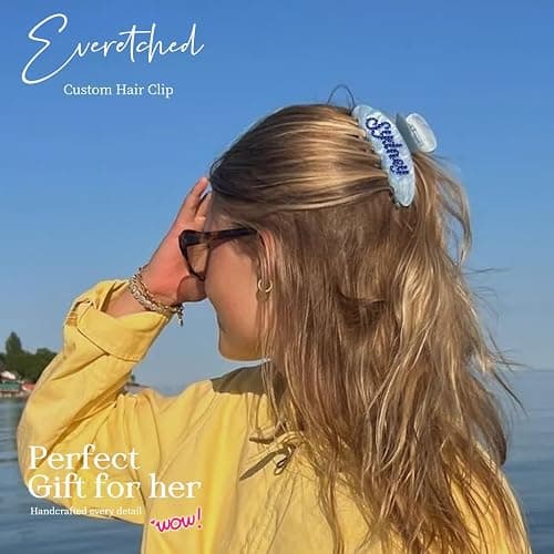 Custom Large Hair Claw Clips for Women Personalized Rhinestone Name Acetate HairClips for Thick Thin Hair Bridesmaid Gifts, Wedding & Valentine's Day Hair Accessories for Girls(Blue Sugar) thumbnail 2