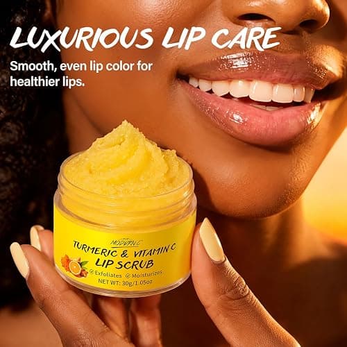 Turmeric Lip Scrub for Dark Lips Vitamin C Lip Scrubber Exfoliator Hydrating Moisturizing Exfoliating Lip Care for Dry Chapped Lips to Remove Dead Skin Smooth Dry Lines with Brush thumbnail 7