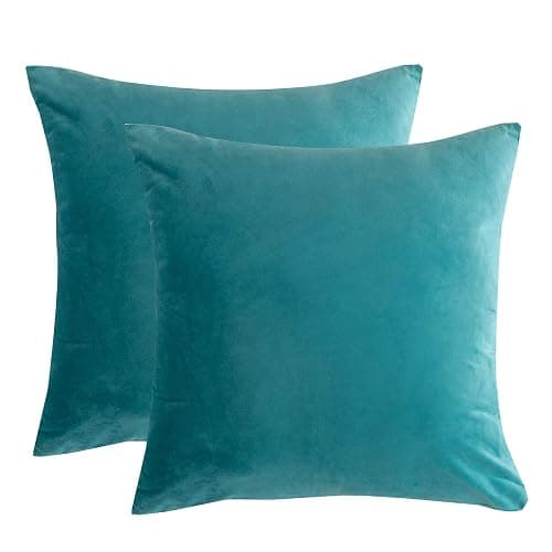 RainRoad Velvet Light Teal Throw Pillow Covers18x18 Inch,Set of 2 | Soft Square Decorative Throw Pillows for Sofa Couch Bed - Image 1